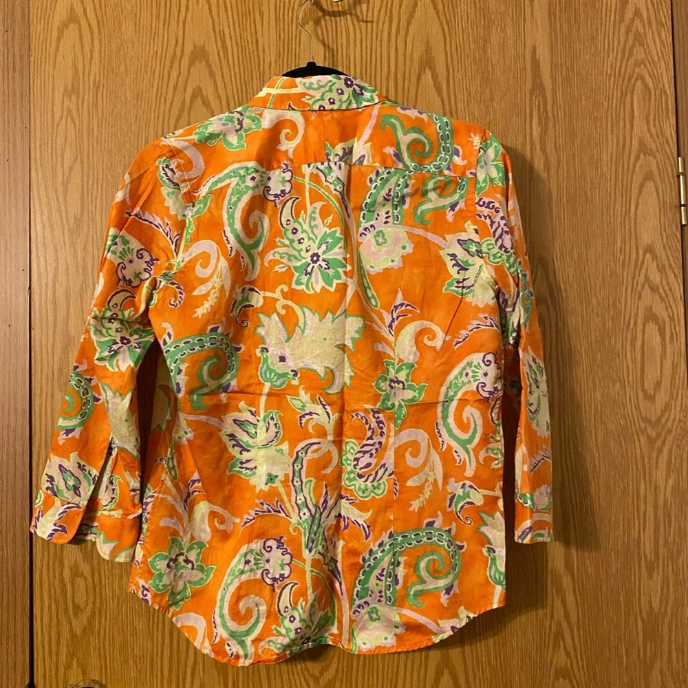 Lauren Ralph Lauren Paisley Button Down Shirt in Orange and Green - Picture 4 of 4